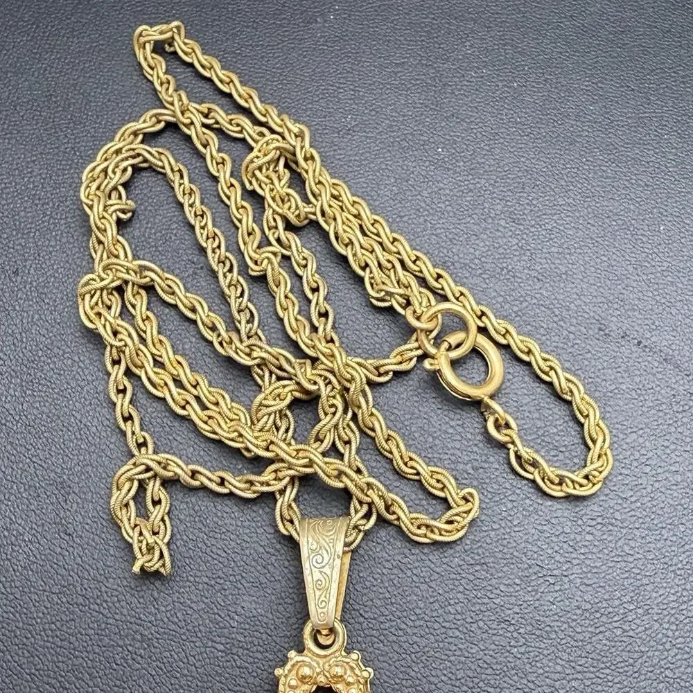 Miriam Haskell Faux Seed Pearl Cross Necklace Pendant Gold Tone Vintage